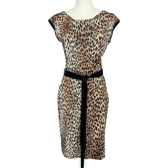 St. John Collection Leopard Animal Print Belted Dress Size 6 Made in USA $1295 - Picture 1 of 15